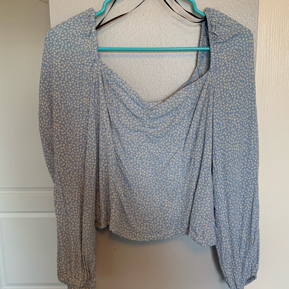 NWOT Blue Floral Square Neck Top